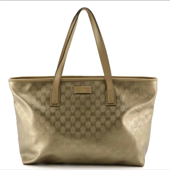 Gucci Zip Tote in Metallic Gold GG Imprimé Canvas and Leather Trim - Picture 1 of 10